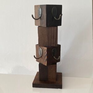 Rustic Wooden Cup Hook Tower Stand